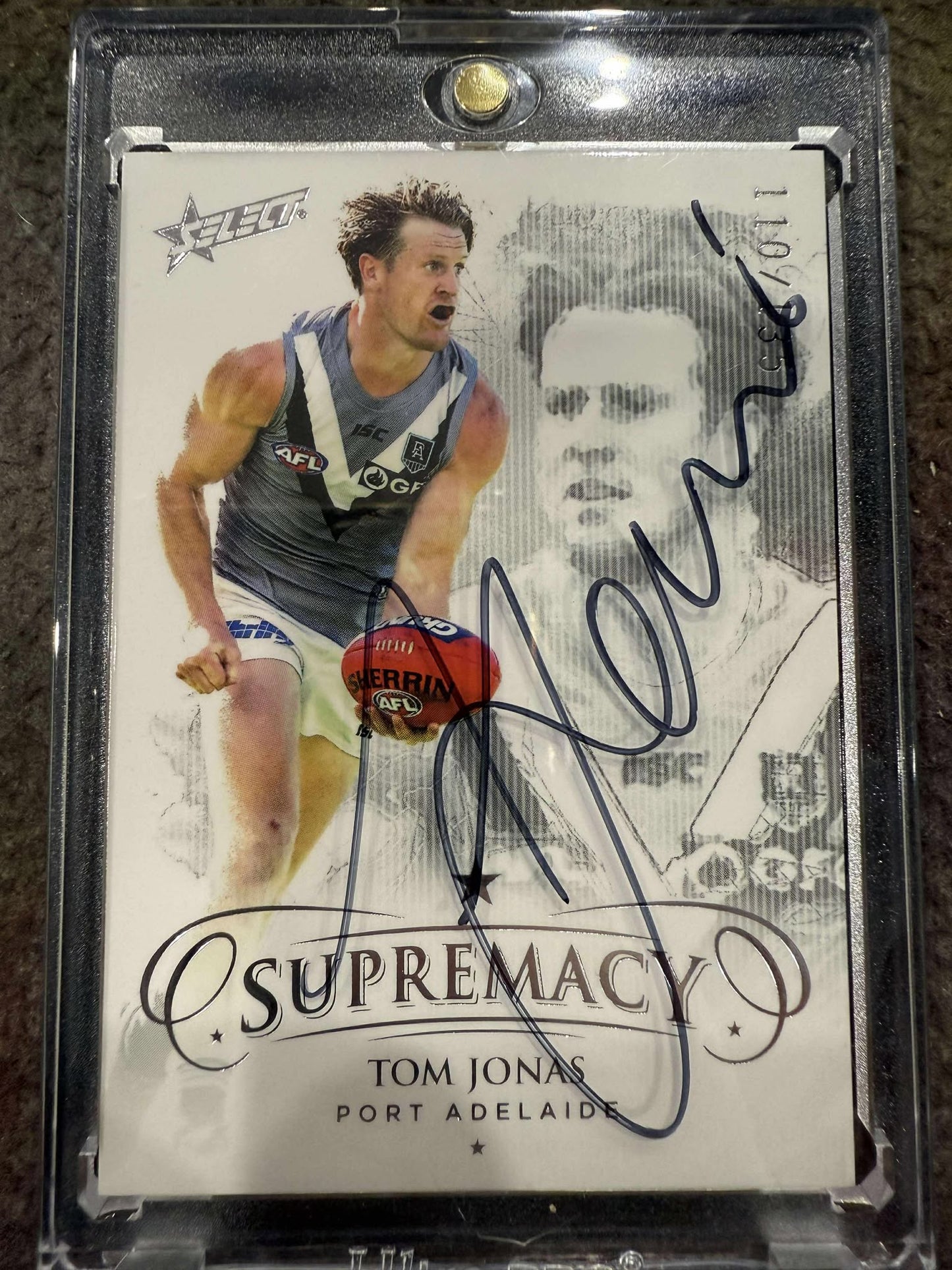 Tom Jonas Port Adelaide 2021 Supremacy Base 110/135 Signed One Touch