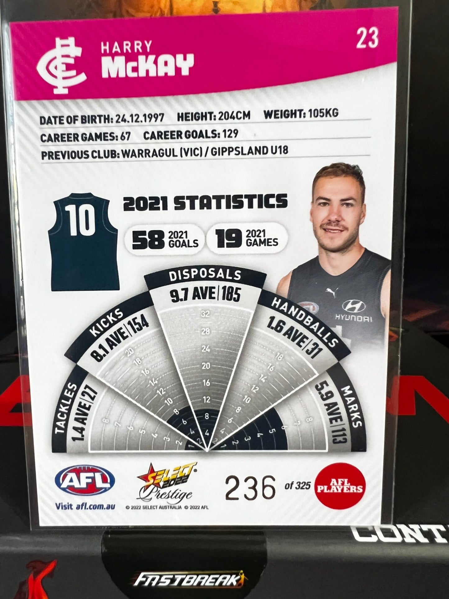Harry McKay - Carlton - 2022 - Footy Stars Prestige - Pink Parallel - 236/325