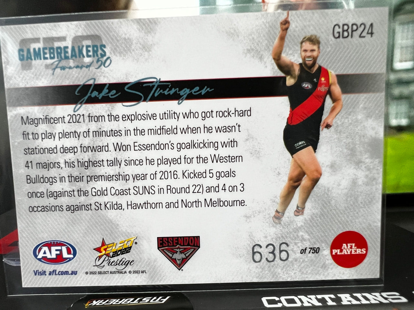 Jake Stringer - Essendon - 2022 - Footy Stars Prestige - Gamebreakers - 636/750