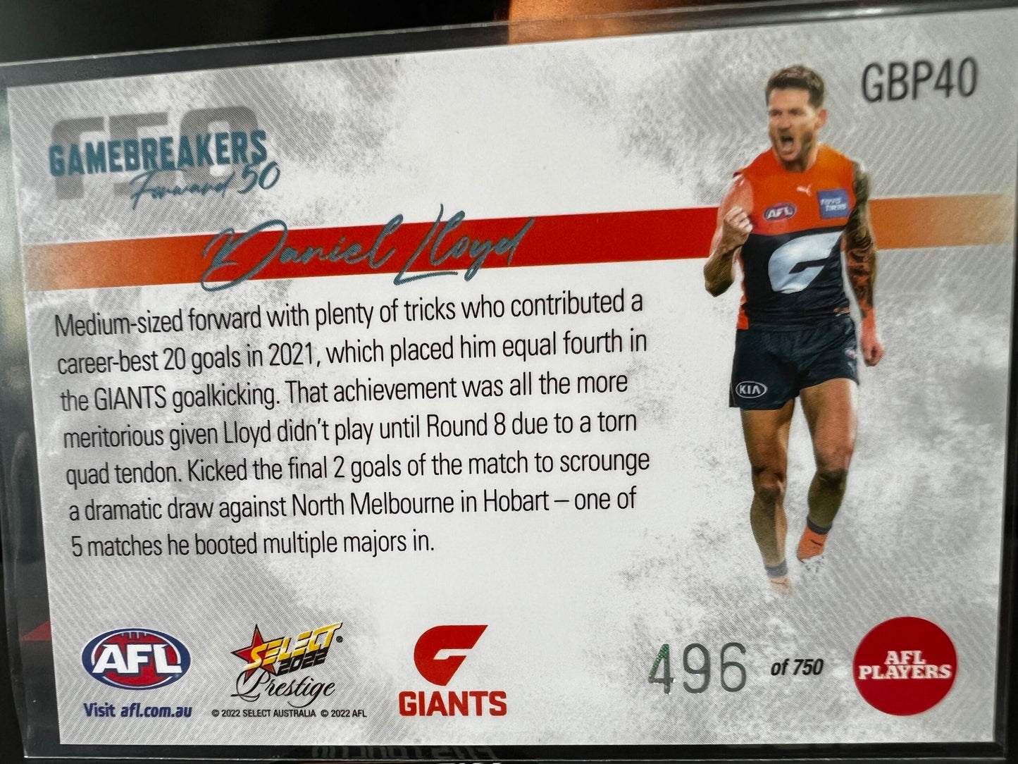 Daniel Lloyd - GWS - 2022 - Footy Stars Prestige - Gamebreakers - 496/750