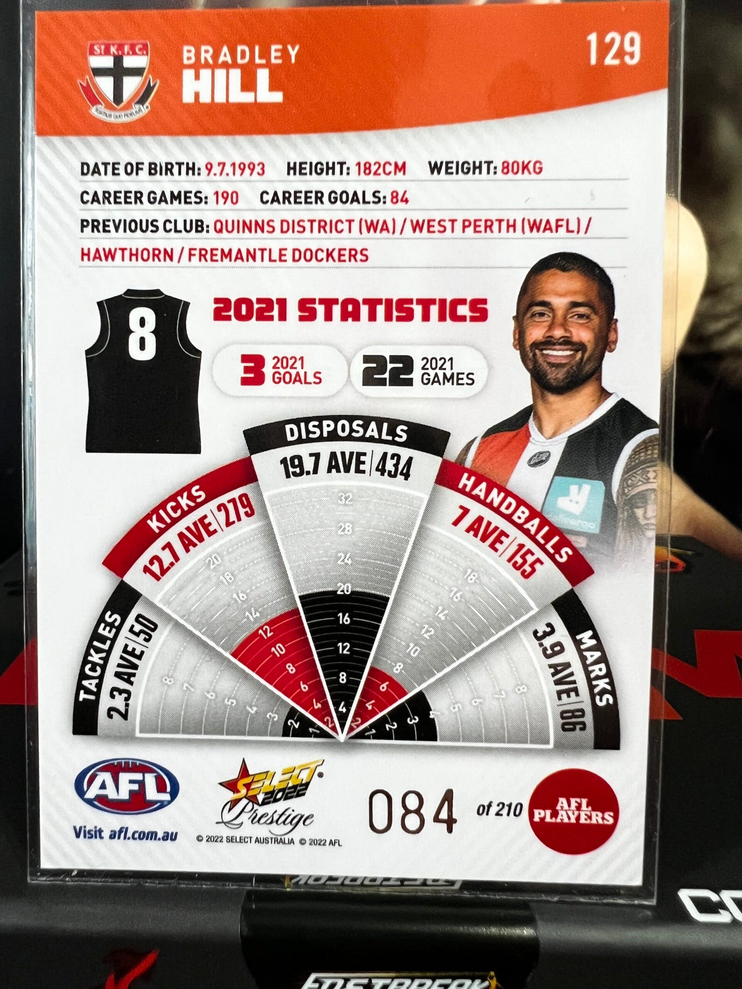 Bradley Hill - St Kilda - 2022 - Footy Stars Prestige - Orange Parallel - 84/210