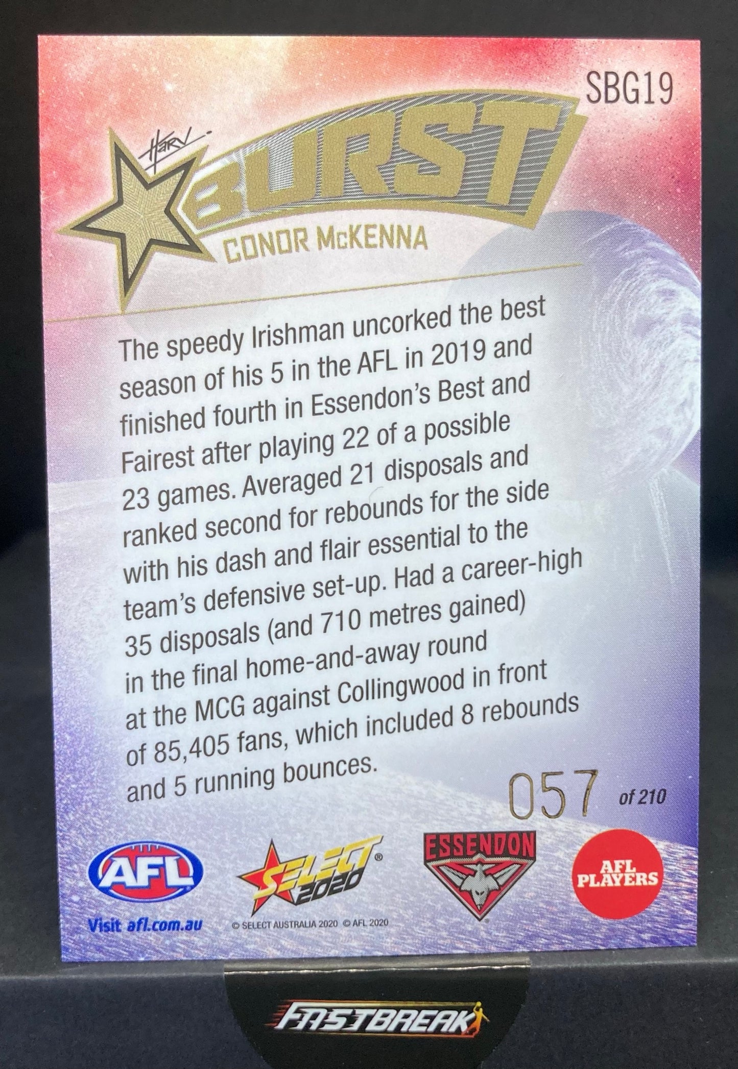 Connor McKenna - Essendon - 2020 - Footy Stars - Starburst Galactic - 57/210