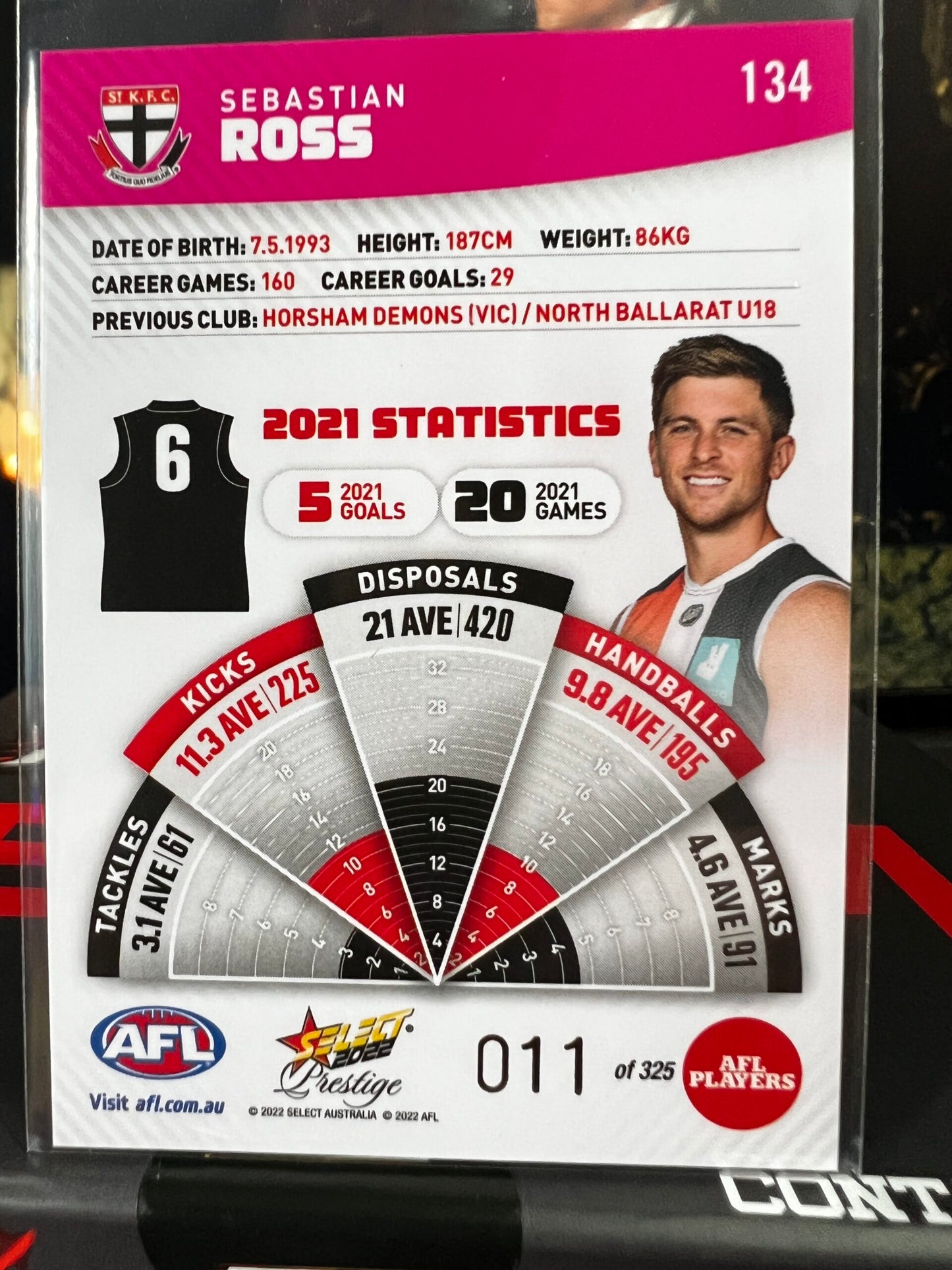 Sebastian Ross - St Kilda - 2022 - Footy Stars Prestige - Pink Parallel - 11/325