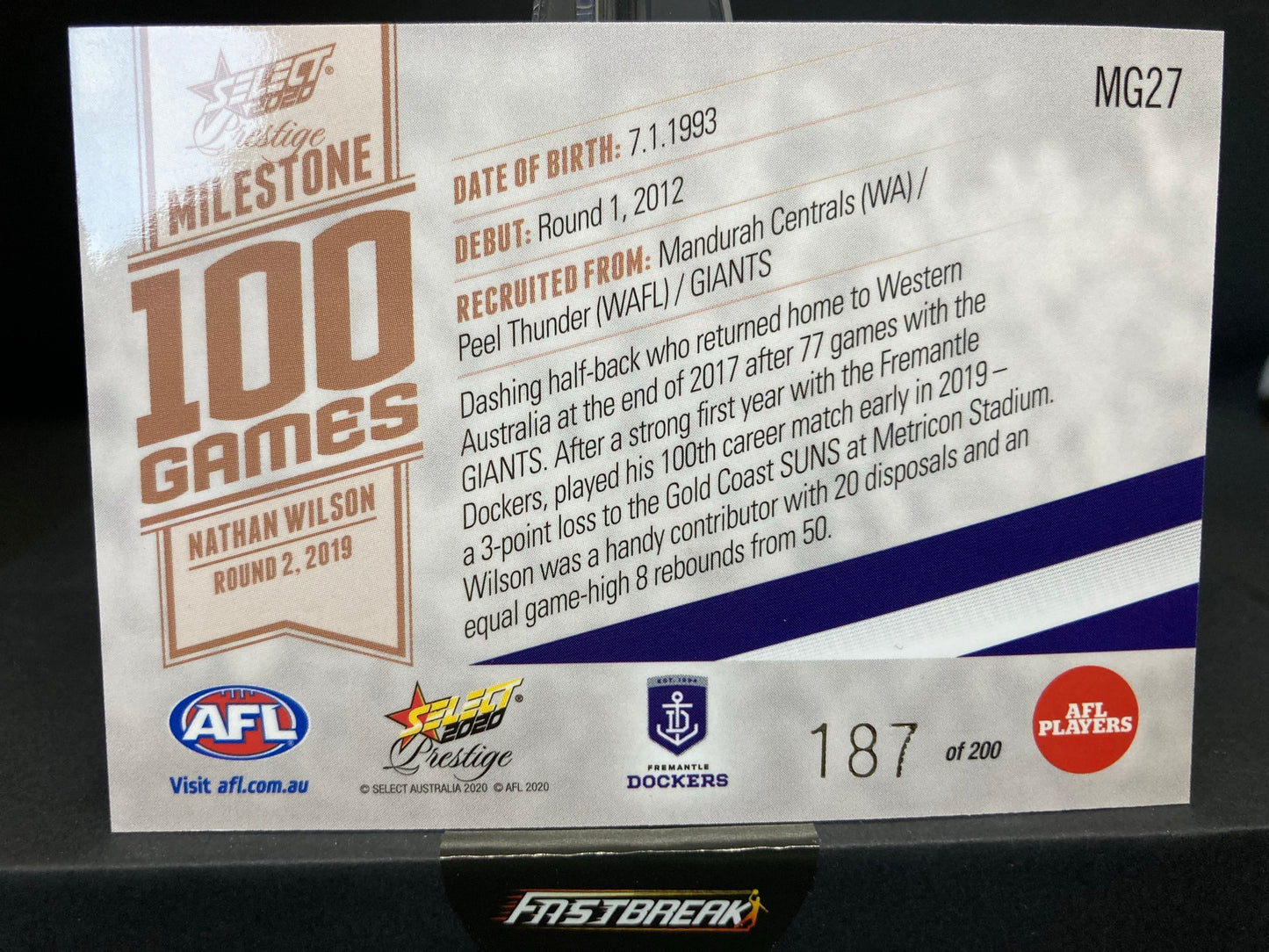 Nathan Wilson - Fremantle - 2020 - FS Prestige - Milestone Games - 187/200
