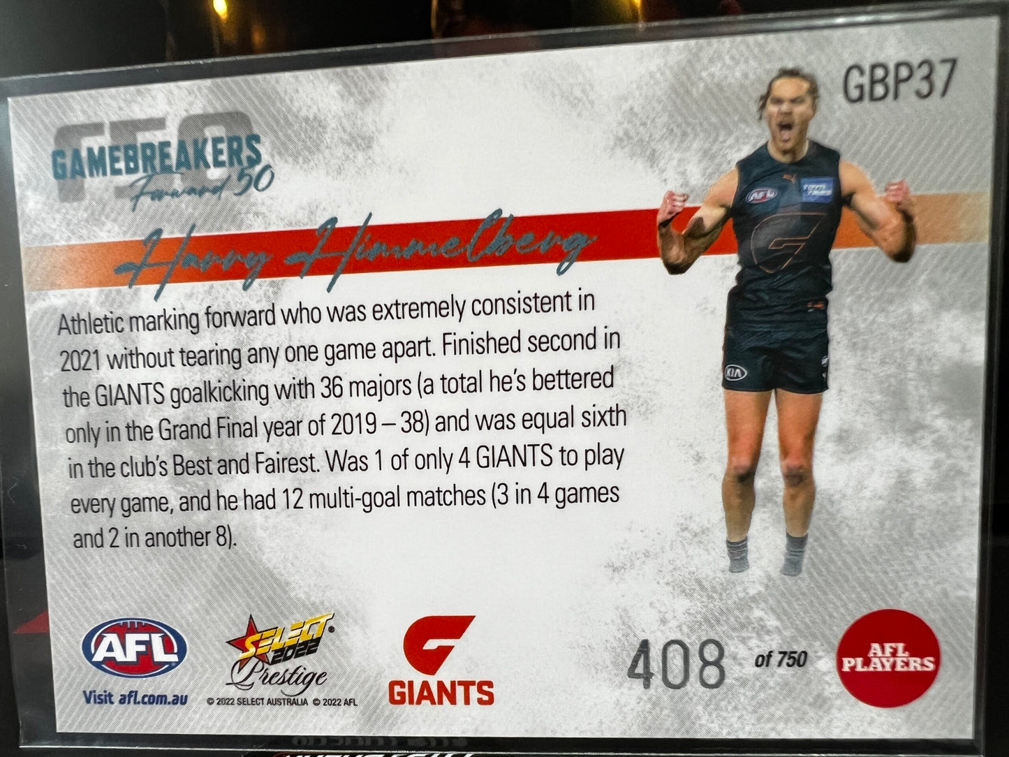 Harry Himmelberg - GWS - 2022 - Footy Stars Prestige - Gamebreakers - 408/750