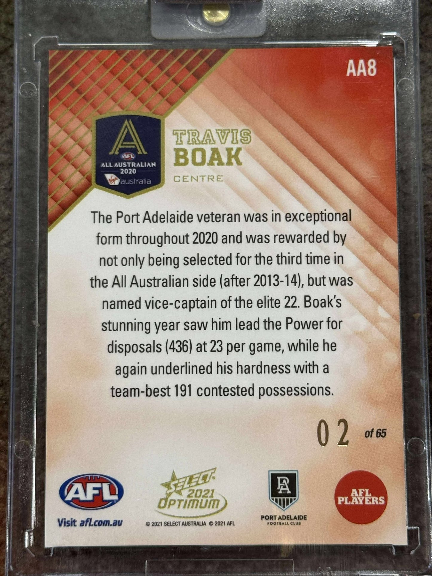 Travis Boak Port Adelaide 2021 Optimum All Australian 02/85
