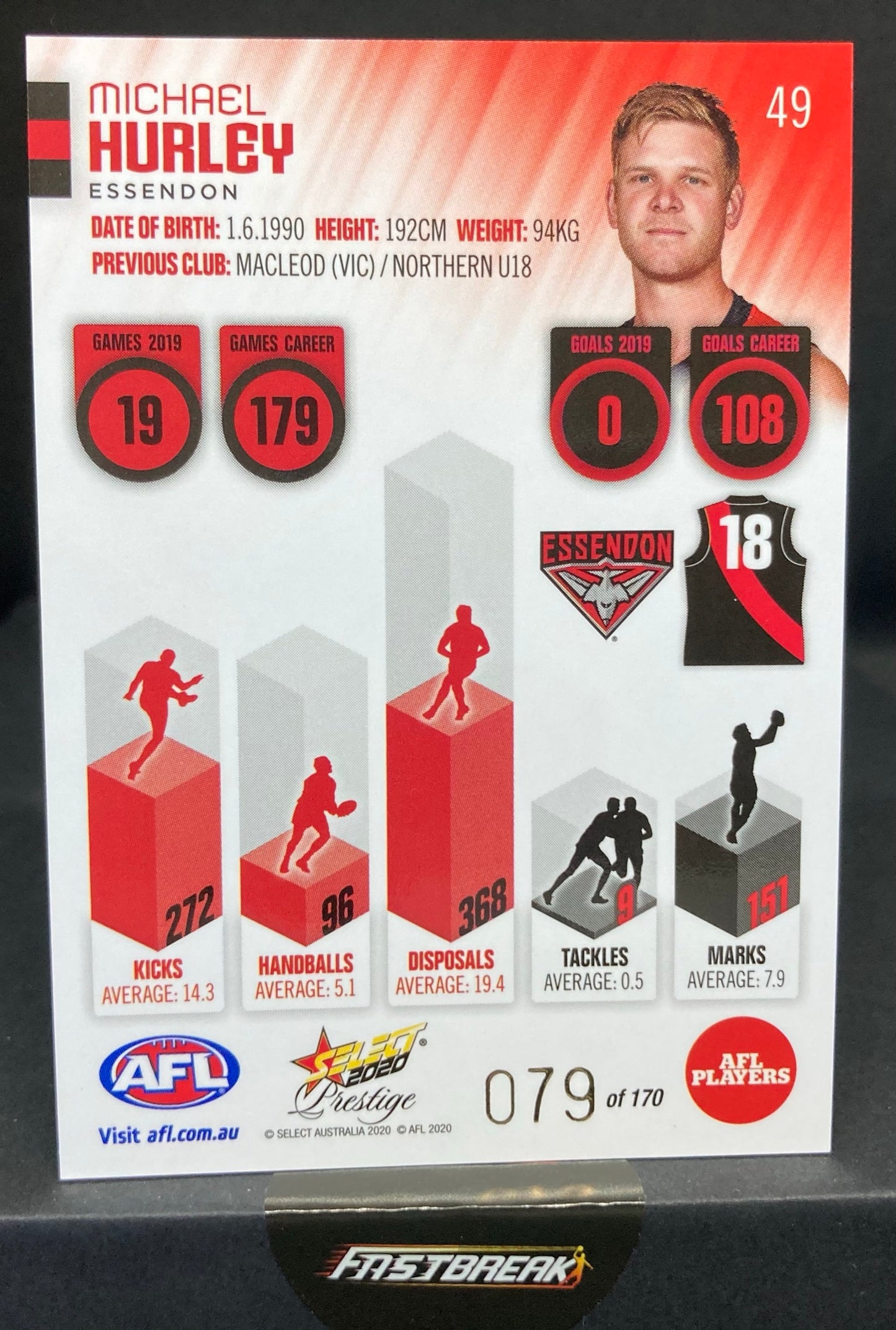 Michael Hurley - Essendon - 2020 - FS Prestige - Red Paralell - 79/170
