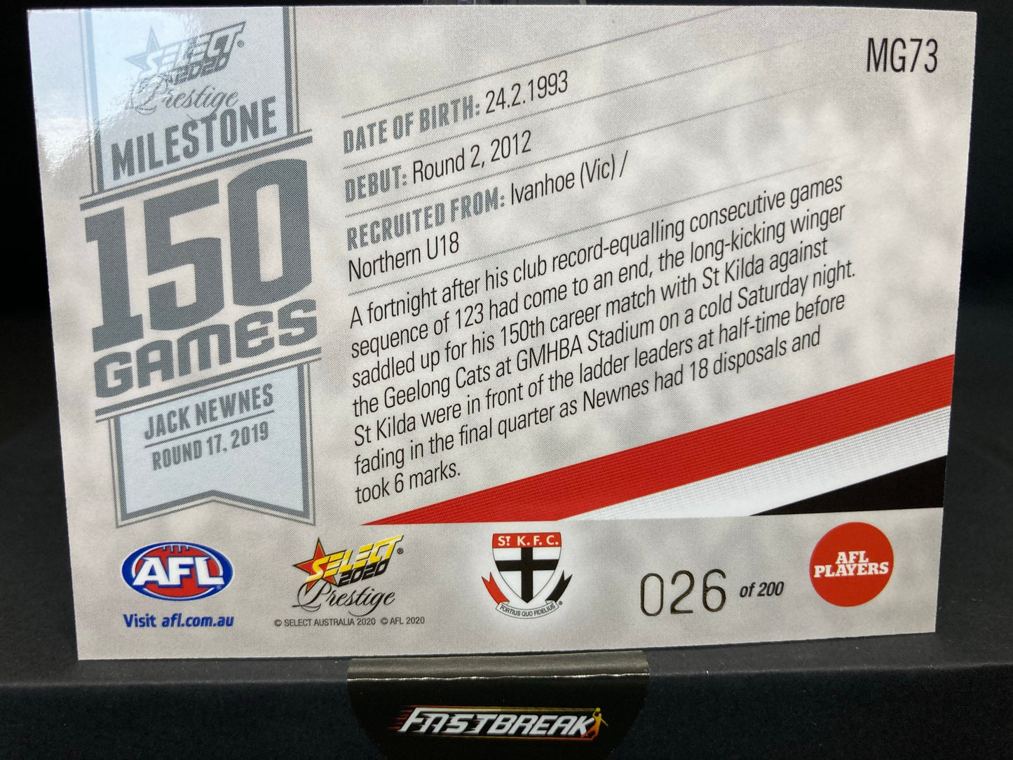 Jack Newnes - St Kilda - 2020 - FS Prestige - Milestone Games - 26/200