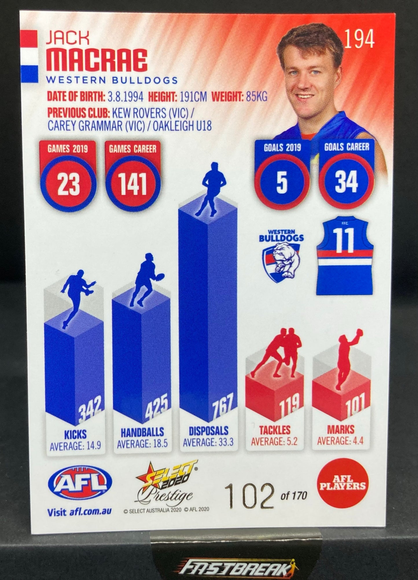 Jack Macrae - Western Bulldogs - 2020 - FS Prestige - Red Paralell - 102/170