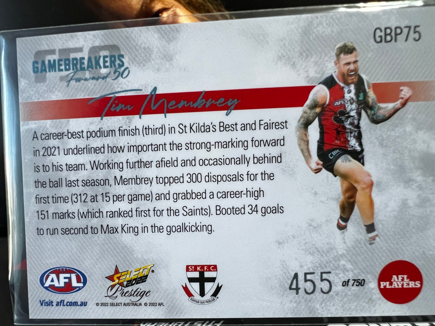 Tim Membery - St Kilda - 2022 - Footy Stars Prestige - Gamebreakers - 455/750