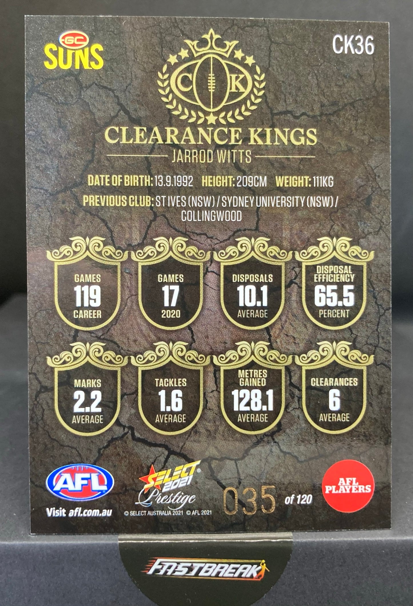 Jarrod Witts - Gold Coast - 2021 - FS Prestige - Clearance King - 35/120