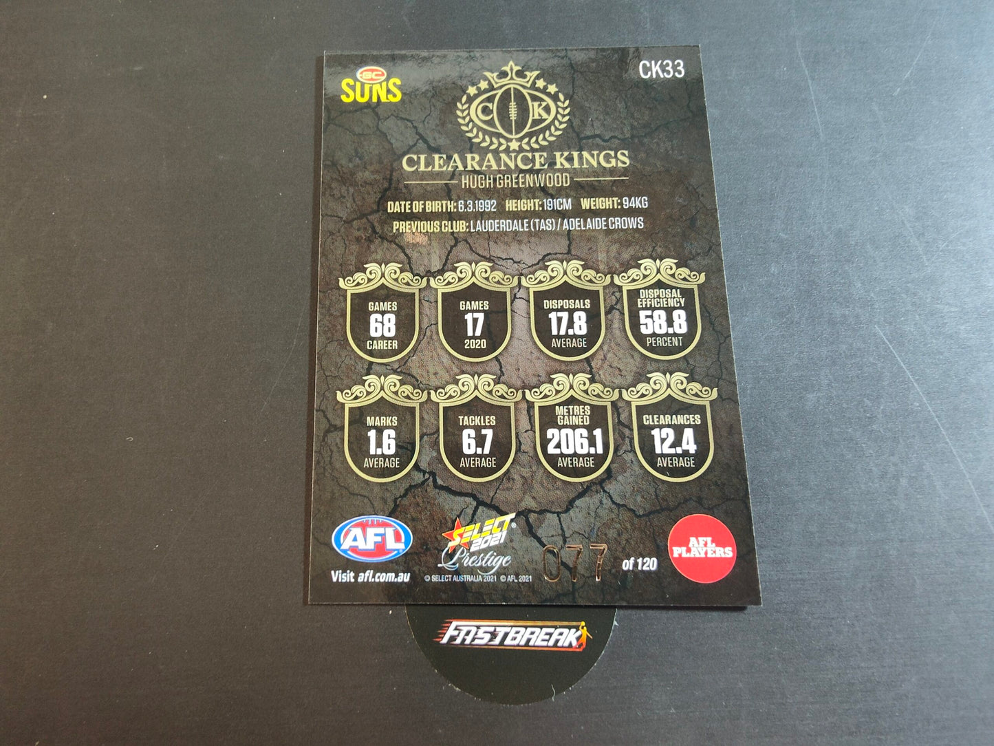 Hugh Greenwood - Gold Coast - 2021 - Prestige - Clearance Kings - 77/120