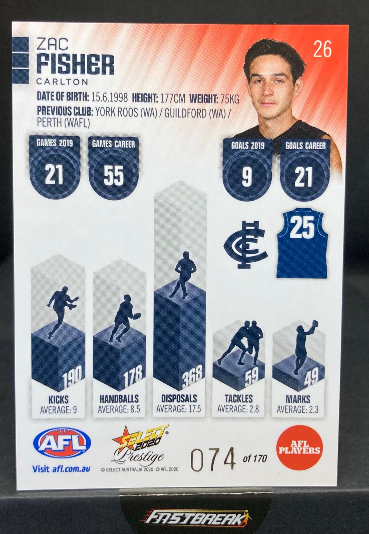 Zac Fisher - Carlton - 2020 - FS Prestige - Red Paralell - 74/170