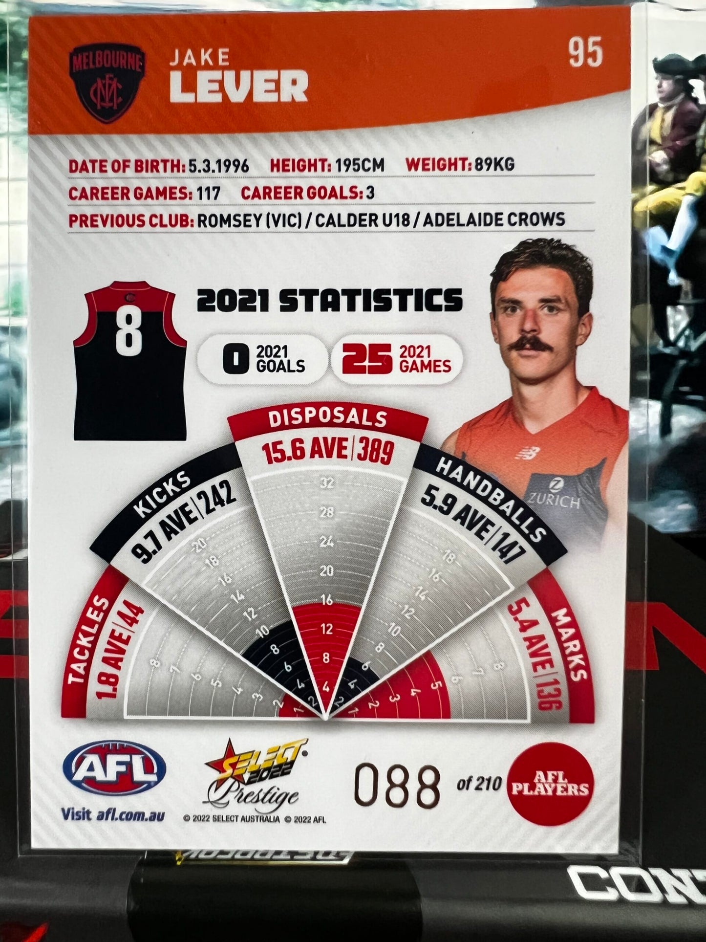 Jake Lever - Melbourne - 2022 - Footy Stars Prestige - Orange Parallel - 88/210