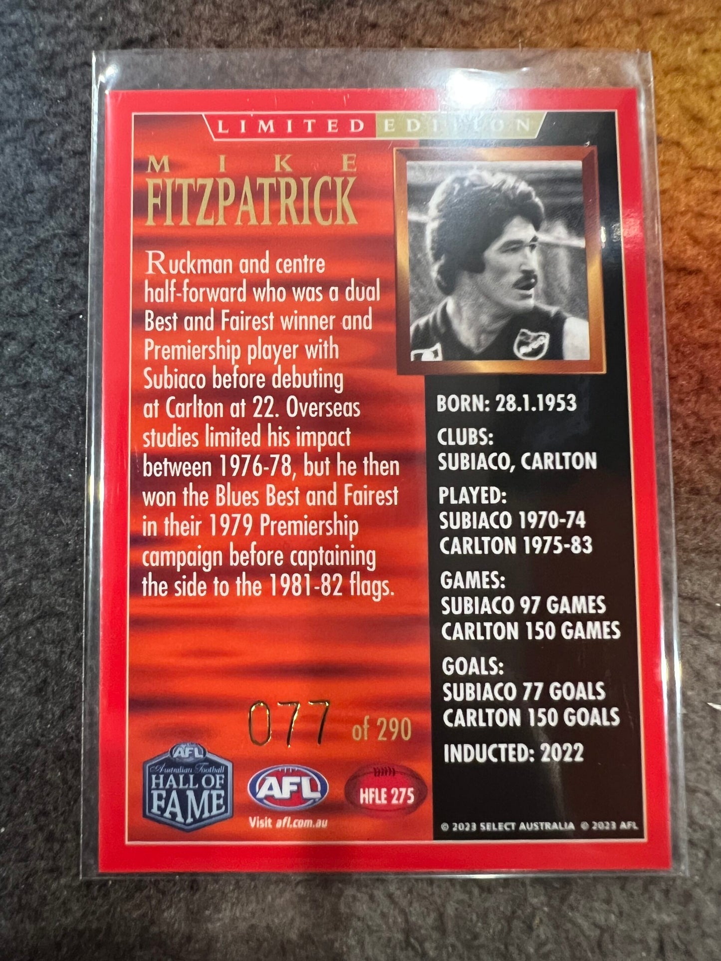 Mike Fitzpatrick - Carlton - 2023 - Legacy - Hall Of Fame - 077/290