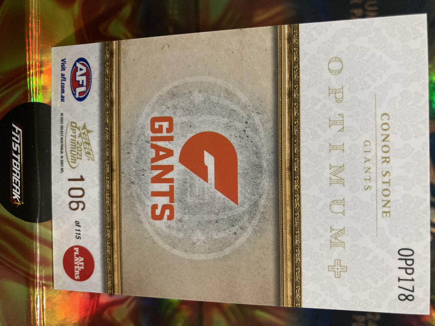 Conor Stone - GWS - 2021 - Optimum - Rookie Card Optimum + - 106/115