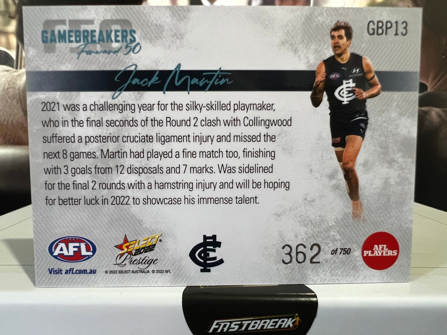 Jack Martin - Carlton - 2022 - Prestige - Gamebreakers - 362/750