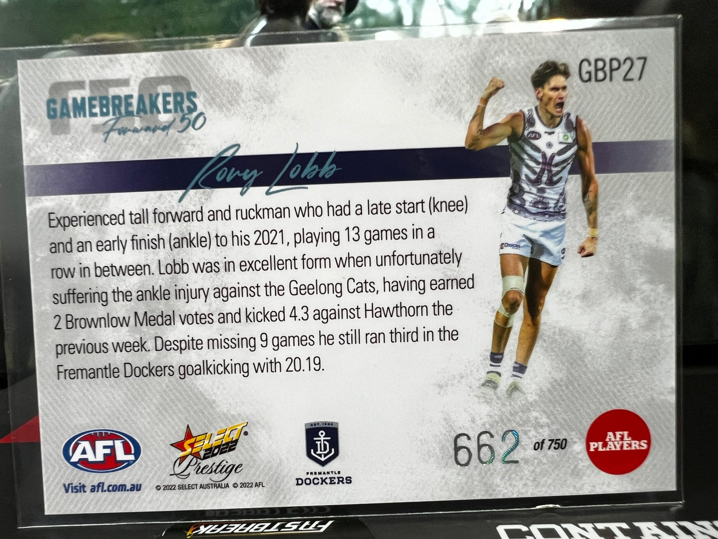 Rory Lobb - Fremantle - 2022 - Footy Stars Prestige - Gamebreakers - 662/750