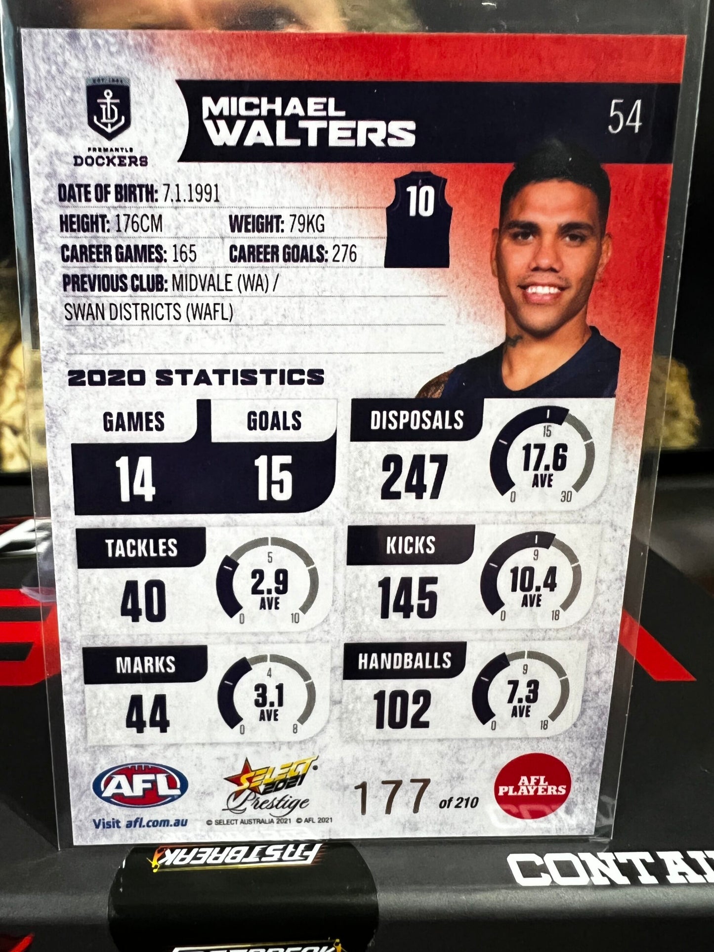 Michael Walters Fremantle 2021 Footy Stars Prestige Red Parallel 177/210