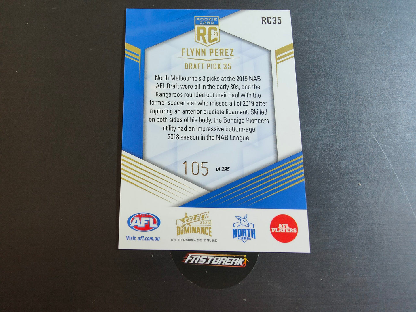 Flynn Perez - North Melbourne - 2020 - Dominance - Rookie Card - 105/295