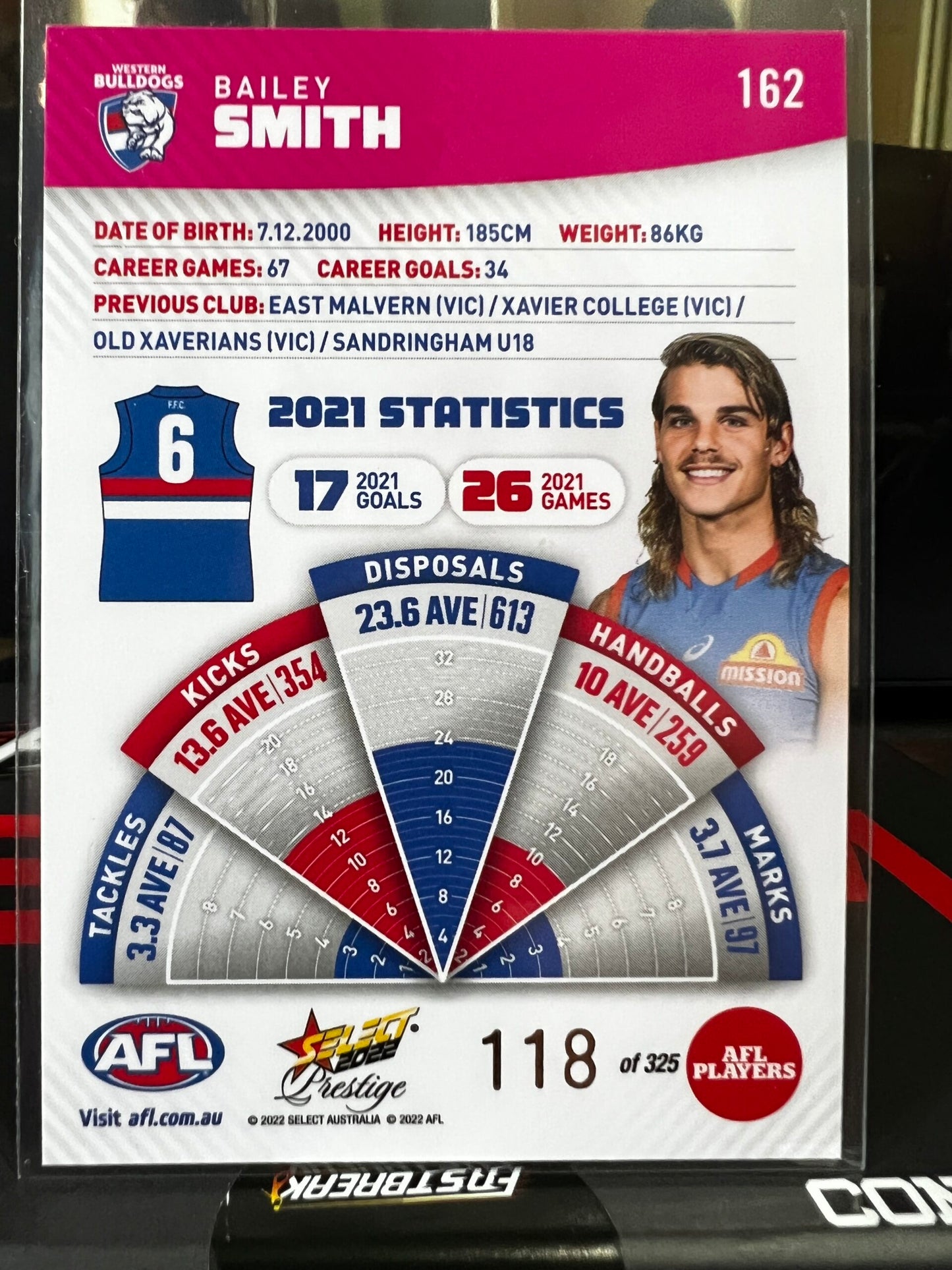 Bailey Smith Western Bulldogs 2022 Footy Stars Prestige Pink Parallel 118/325