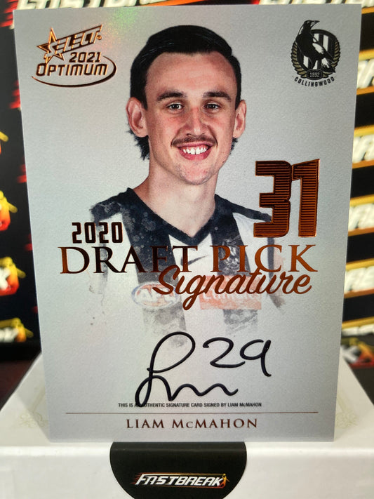 Liam McMahon Collingwood 2021 Optimum Copper Draft Pick Signature 116/170