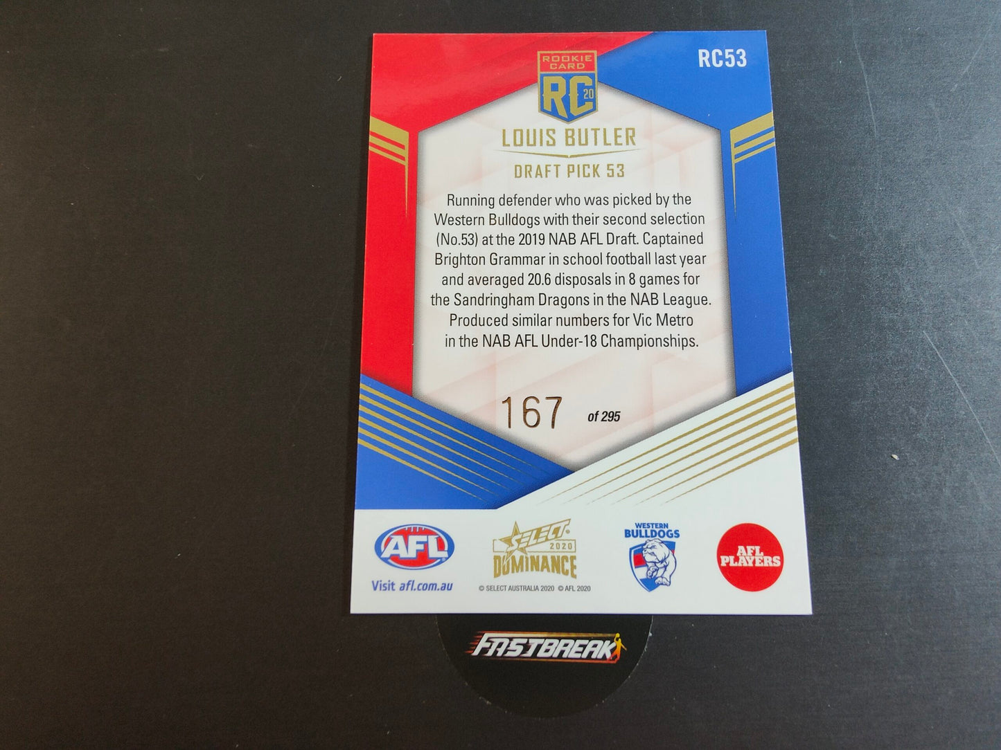 Louis Butler - Western Bulldogs - 2020 - Dominance - Rookie Card - 167/295