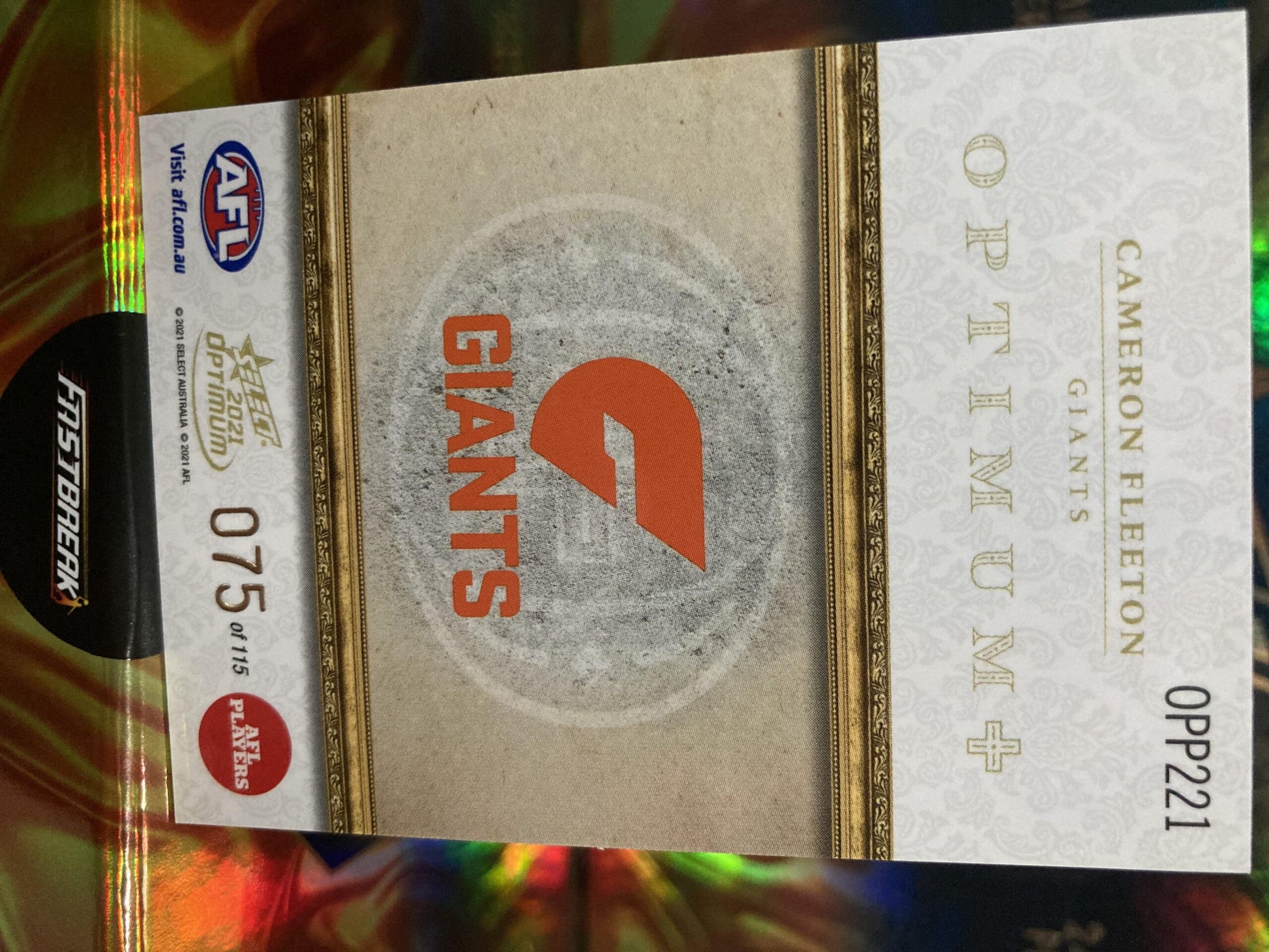 Cameron Fleeton - GWS - 2021 - Optimum - Rookie Card Optimum + - 75/115
