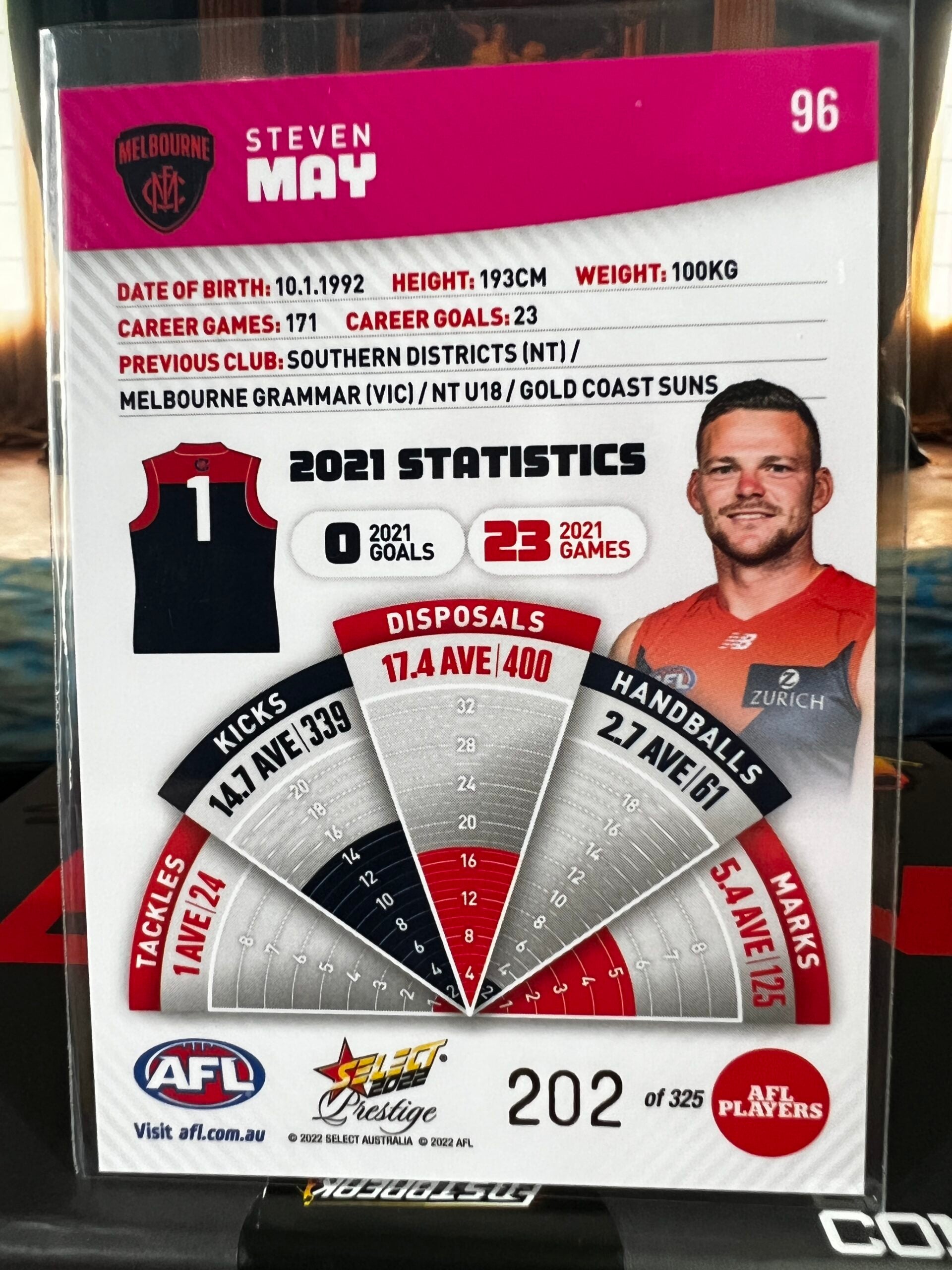 Steven May - Melbourne - 2022 - Footy Stars Prestige - Pink Parallel - 202/325
