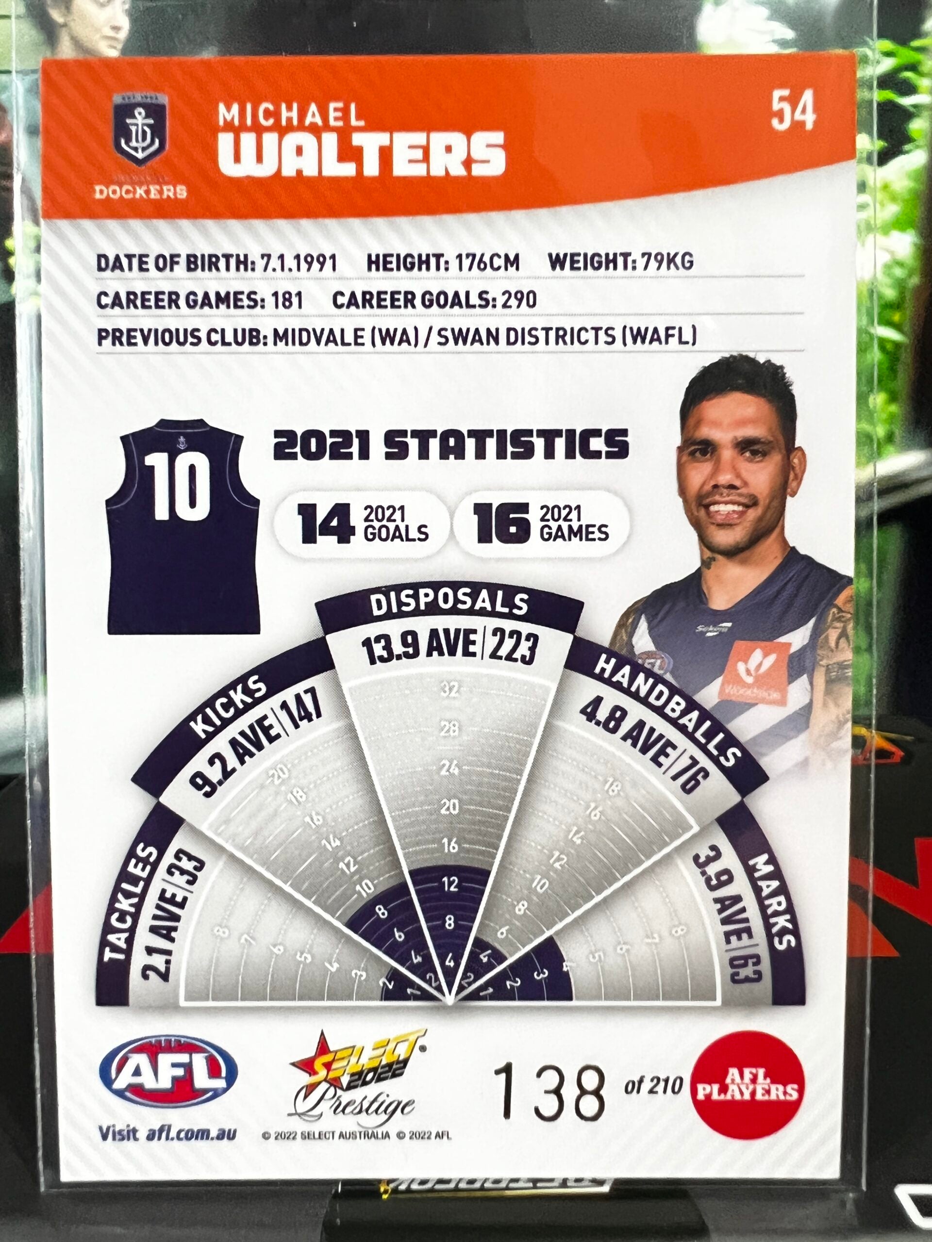 Michael Walters Fremantle 2022 Footy Stars Prestige Orange Parallel 138/210