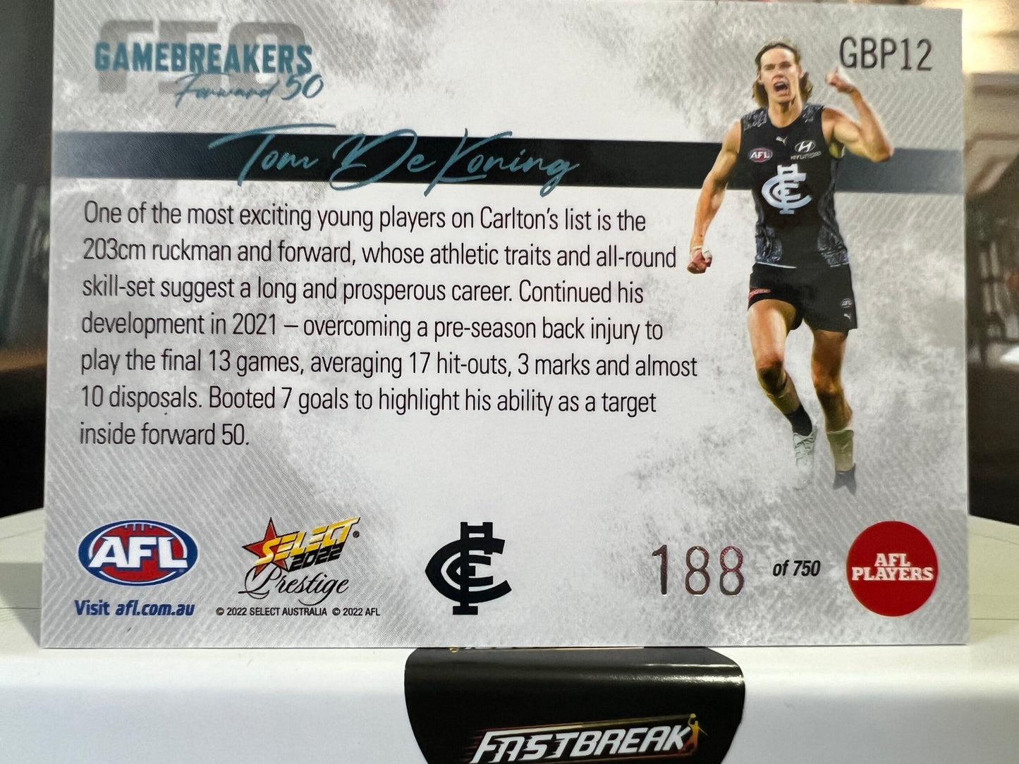 Tom DeKoning - Carlton - 2022 - Prestige - Gamebreakers - 188/750