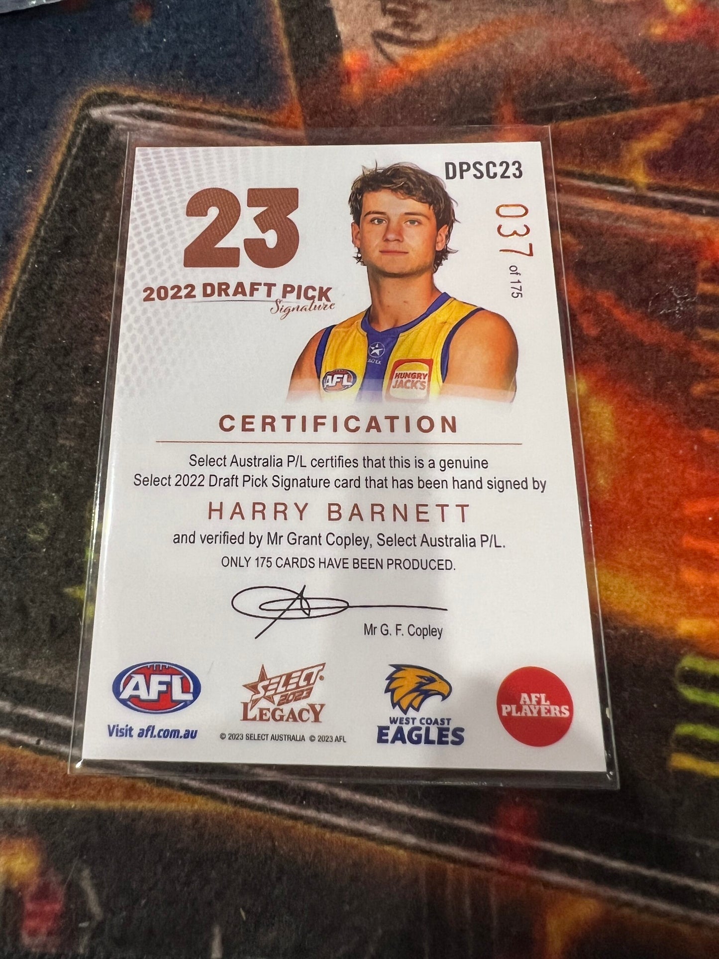 Harry Barnett West Coast 2023 Legacy Draft Pick Signature Copper 37/175