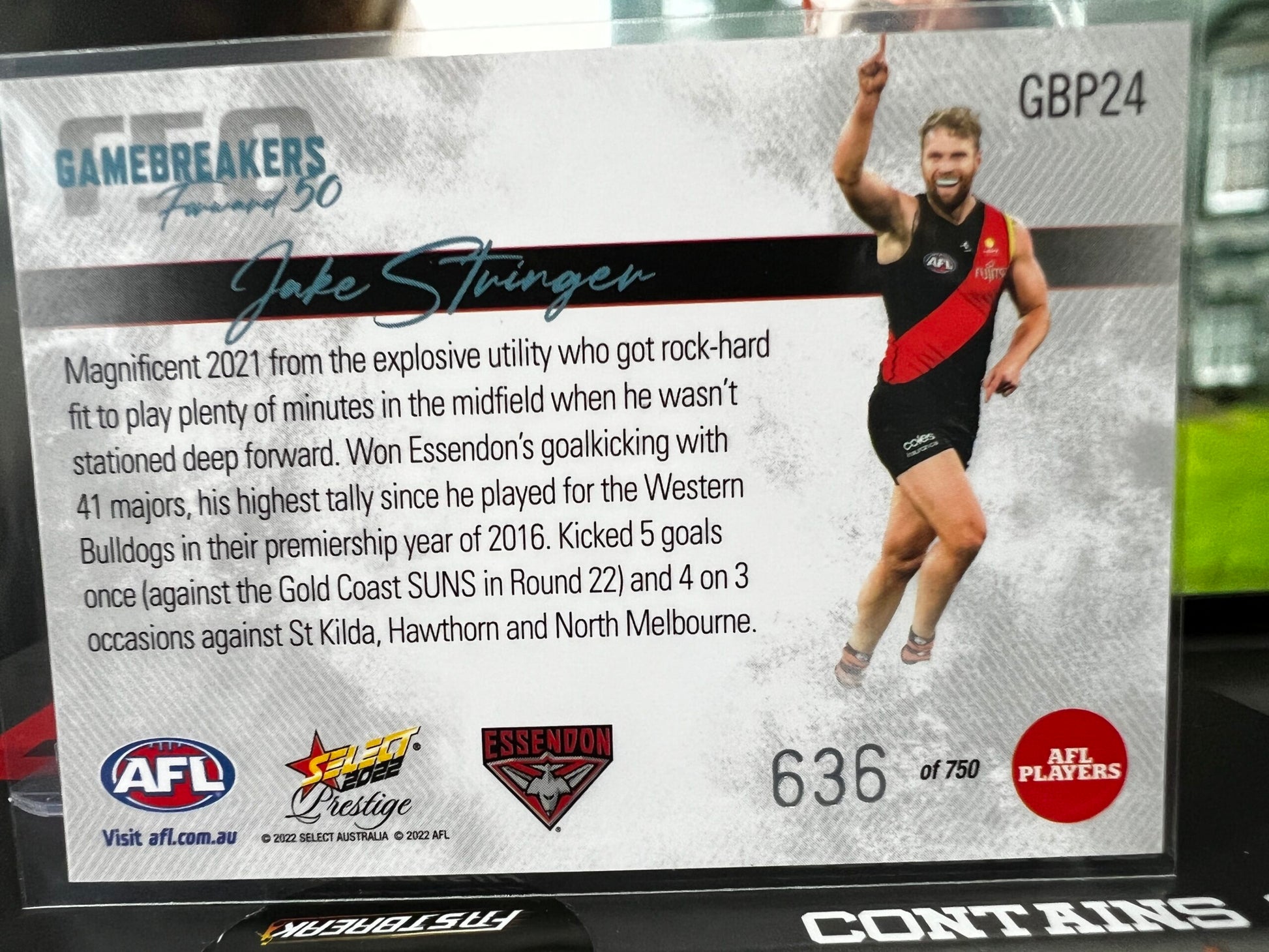 Jake Stringer - Essendon - 2022 - Footy Stars Prestige - Gamebreakers - 636/750