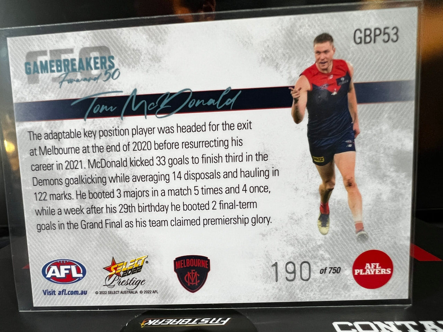 Tom McDonald - Melbourne - 2022 - Footy Stars Prestige - Gamebreakers - 190/750