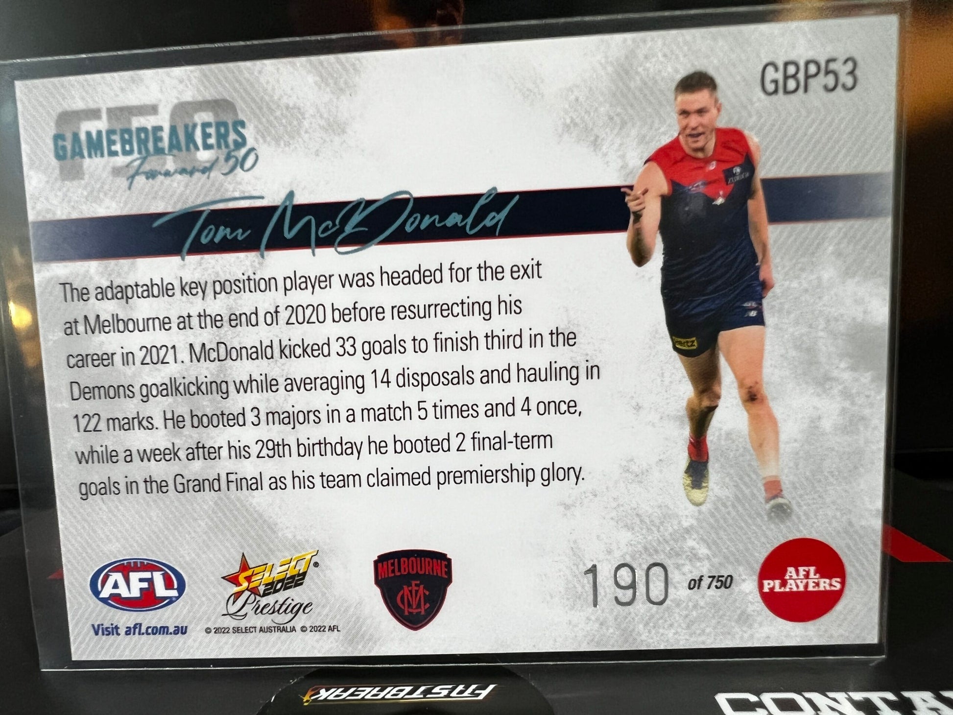 Tom McDonald - Melbourne - 2022 - Footy Stars Prestige - Gamebreakers - 190/750