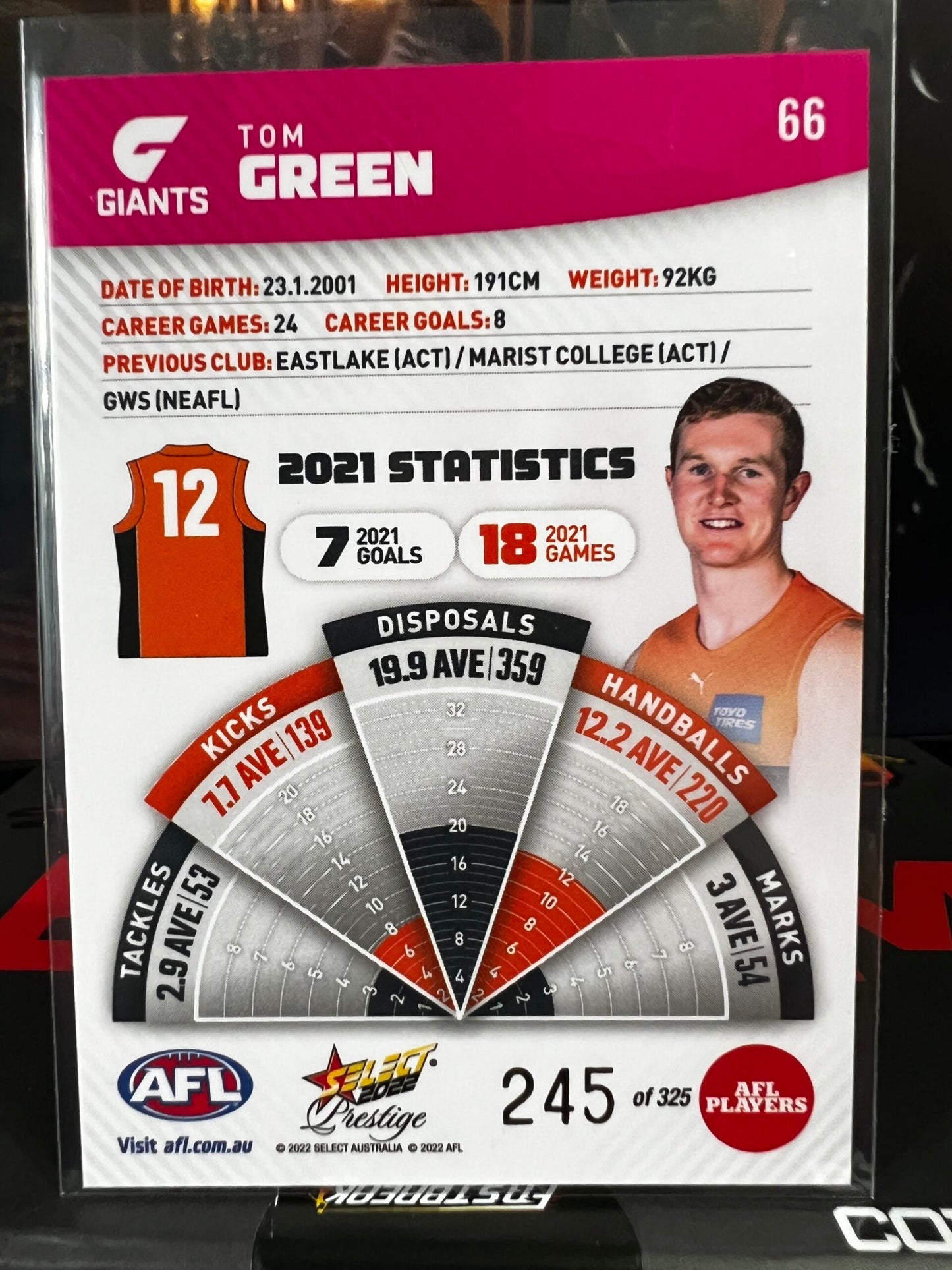 Tom Green - GWS - 2022 - Footy Stars Prestige - Pink Parallel - 245/325
