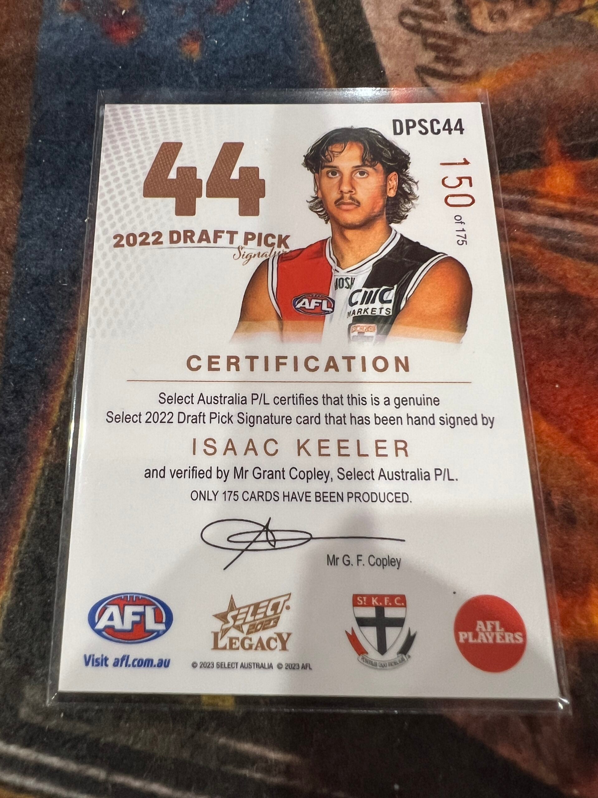 Isaac Keeler - St Kilda - 2023 - Legacy - Draft Pick Signature Copper - 150/175
