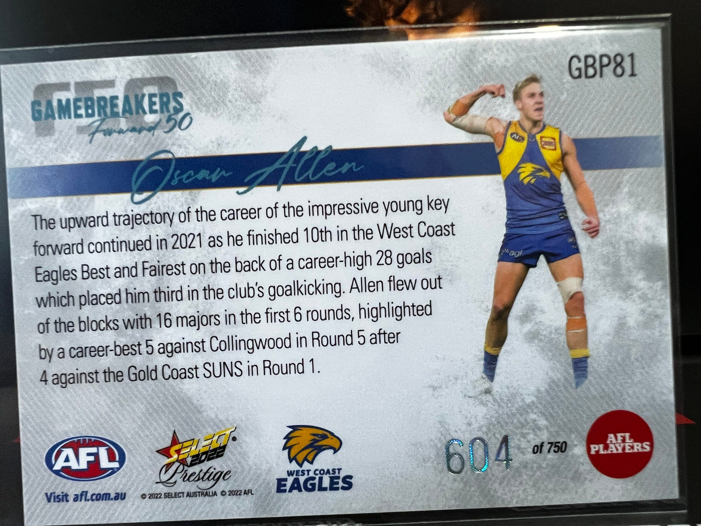 Oscar Allen - West Coast - 2022 - Footy Stars Prestige - Gamebreakers - 604/750