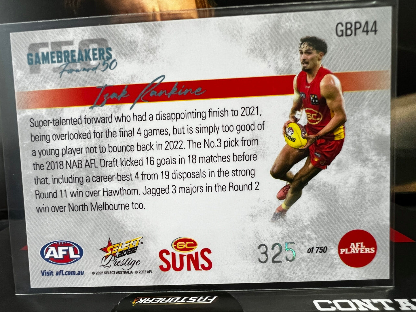 Isak Rankine - Gold Coast - 2022 - Footy Stars Prestige - Gamebreakers - 325/750