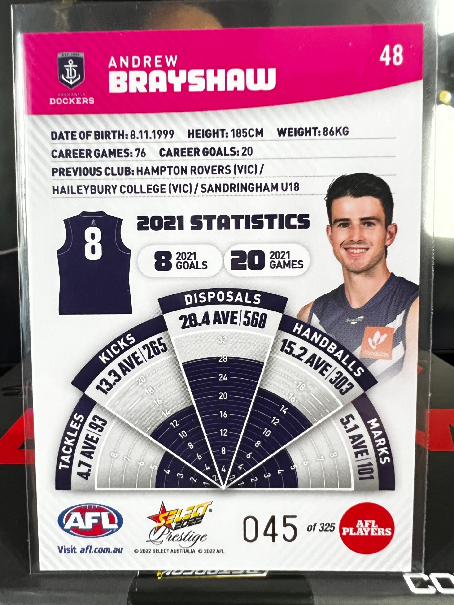 Andrew Brayshaw Fremantle 2022 Footy Stars Prestige Pink Parallel 45/325