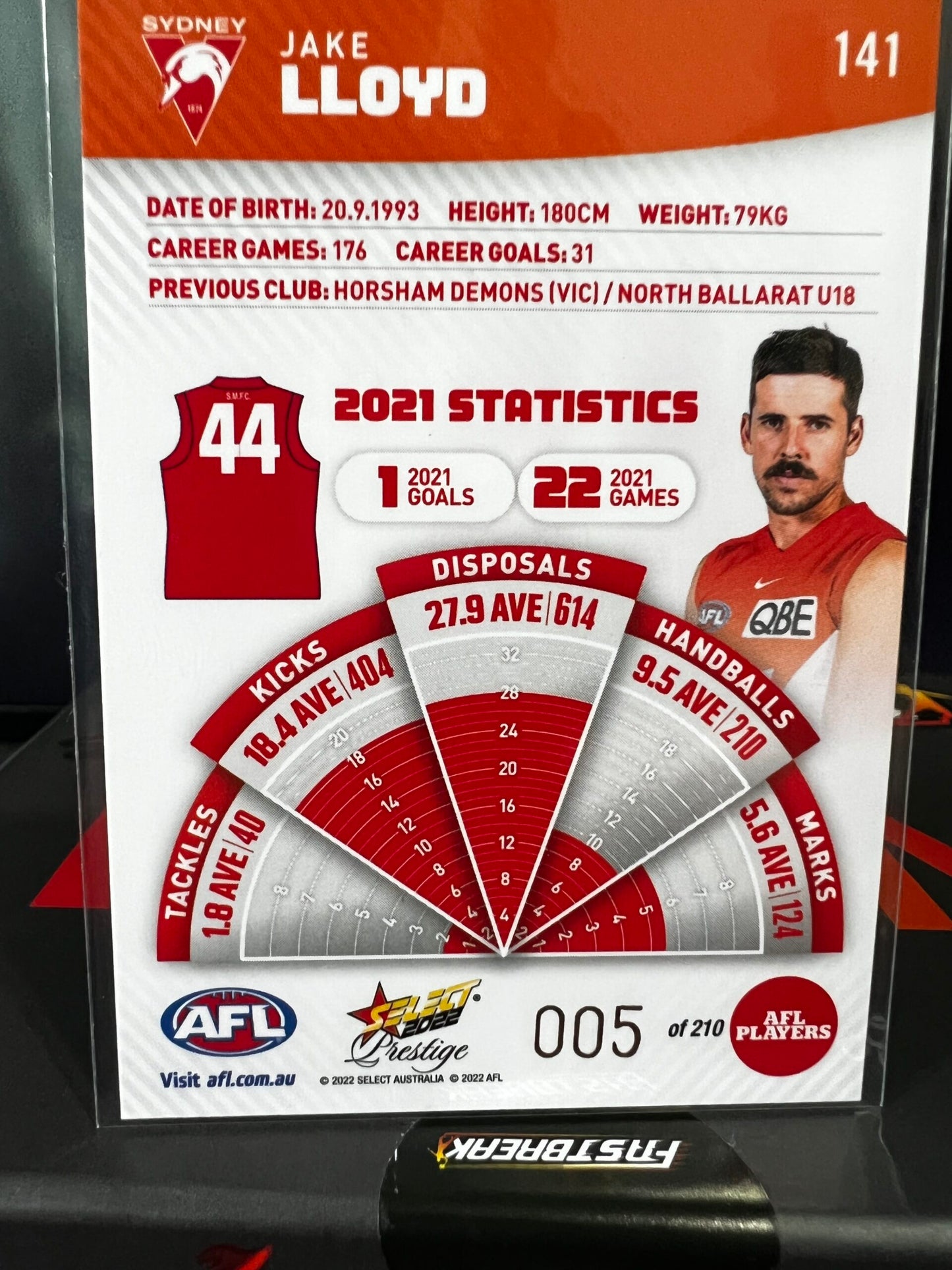 Jake lloyd - Sydney - 2022 - Footy Stars Prestige - Orange Parallel - 05/210