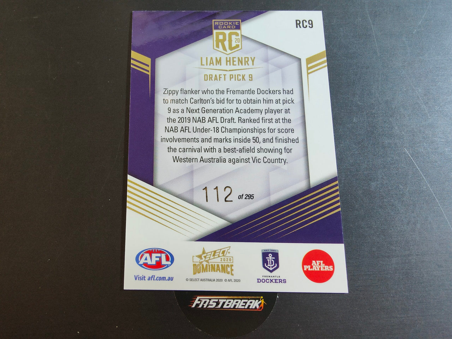 Liam Henry - Fremantle - 2020 - Dominance - Rookie Card - 112/295