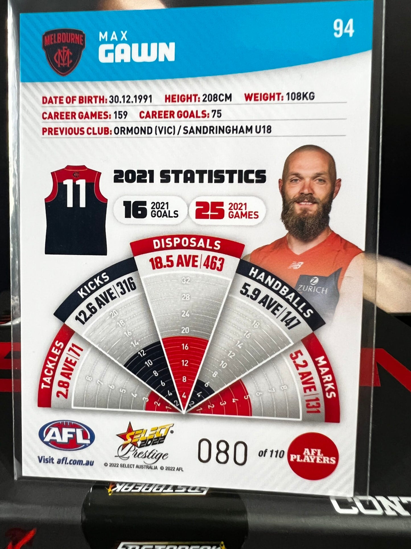 Max Gawn - Melbourne - 2022 - Footy Stars Prestige - Blue Parallel - 80/110