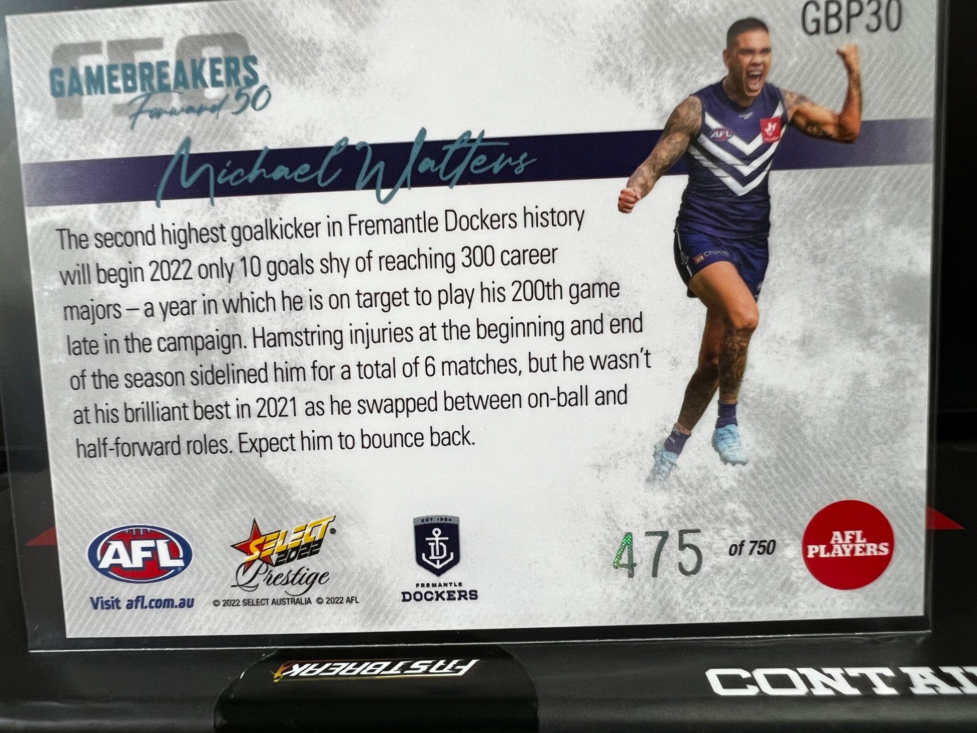 Michael Walters Fremantle 2022 Footy Stars Prestige Gamebreakers 475/750