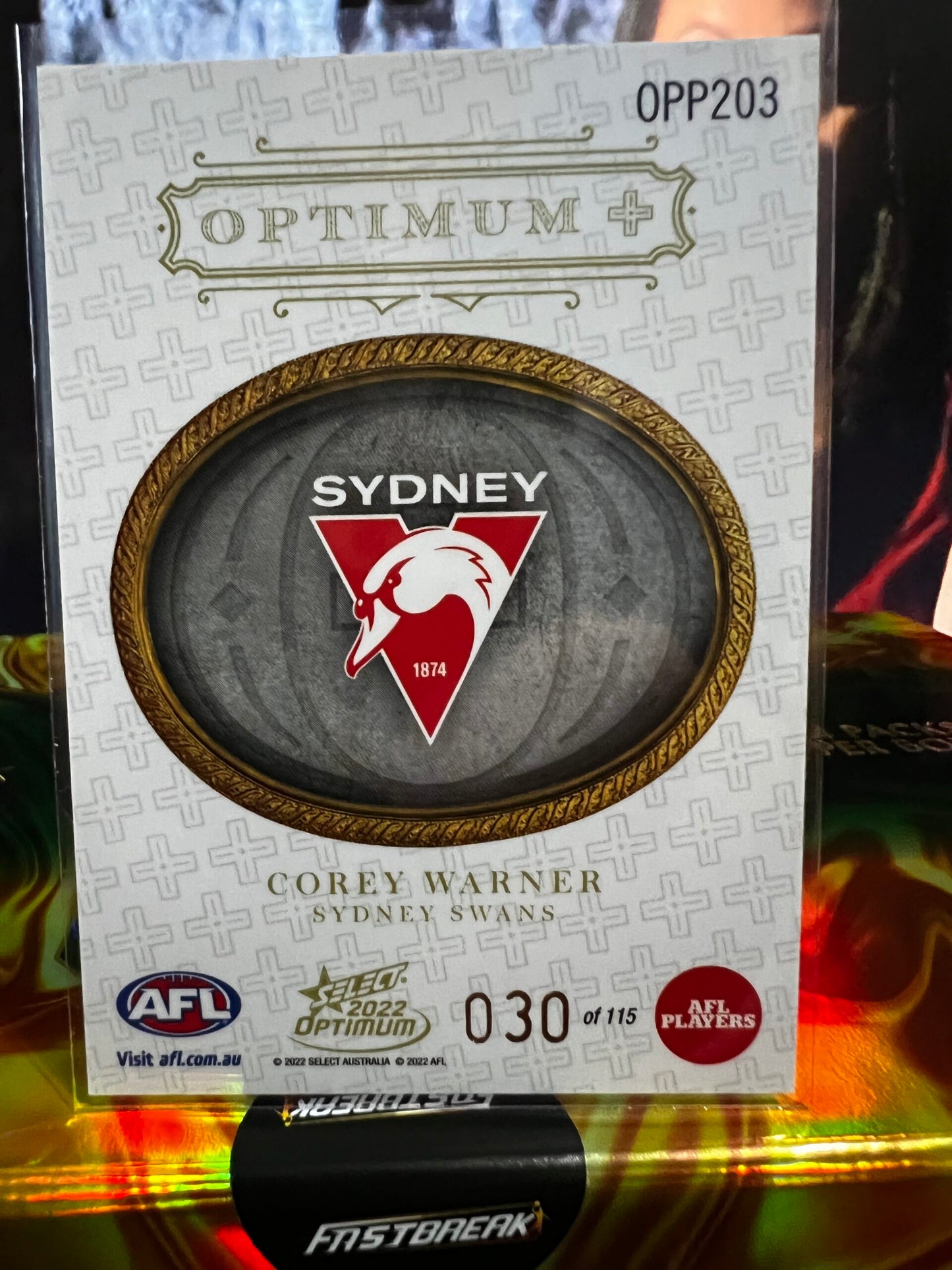 Corey Warner Sydney 2022 Optimum Optimum Plus Parallel Rookie RC 30/115