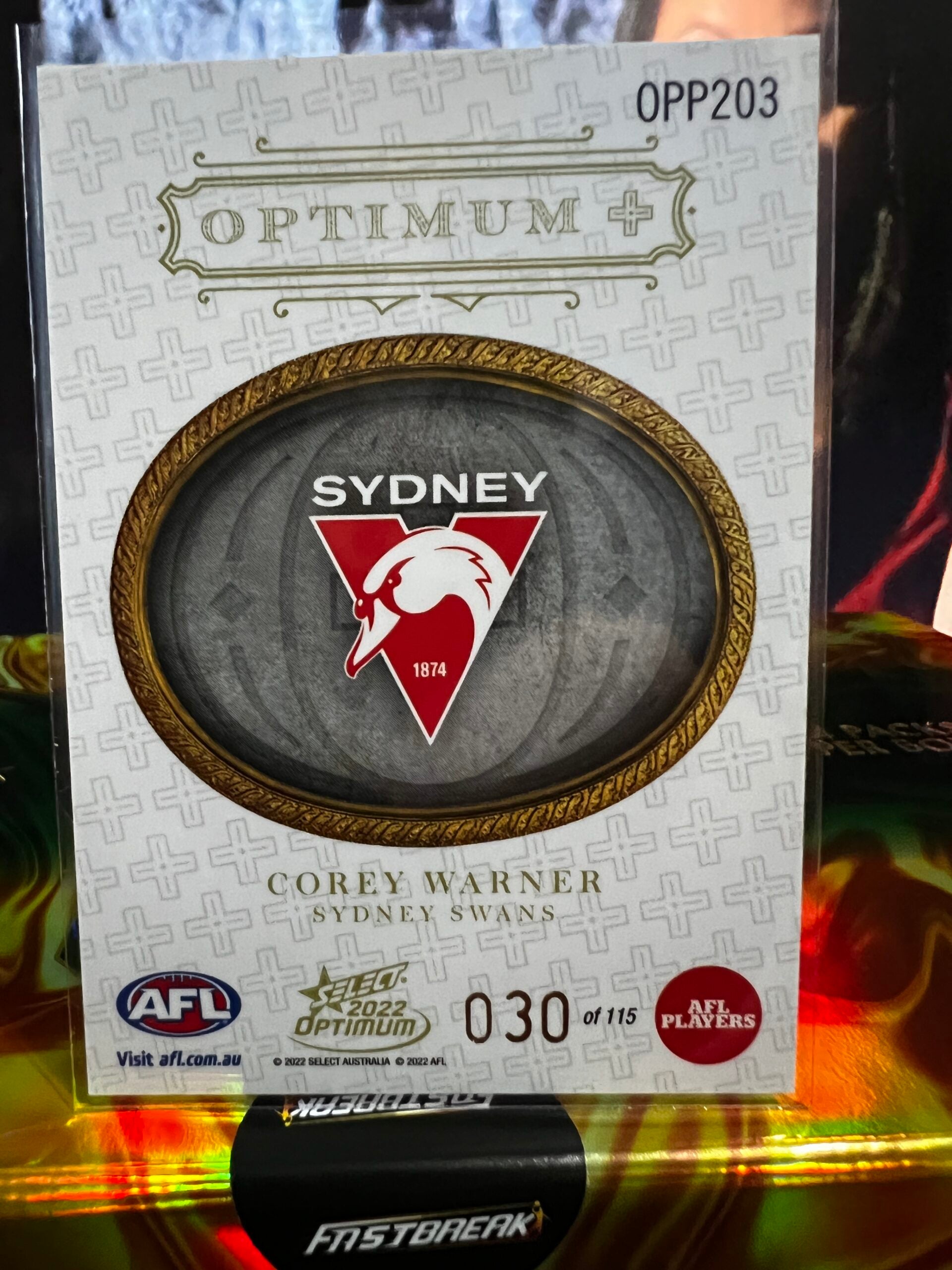 Corey Warner Sydney 2022 Optimum Optimum Plus Parallel Rookie RC 30/115
