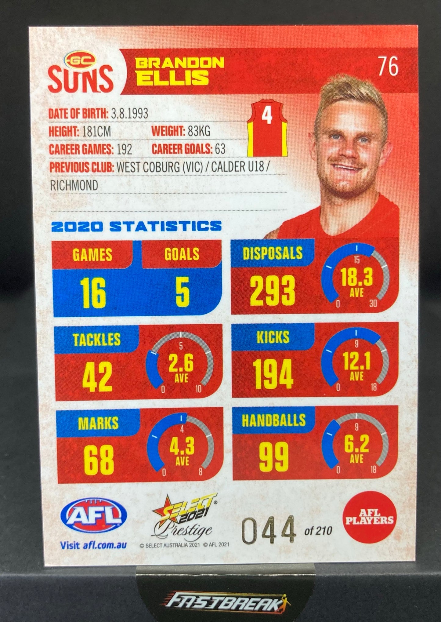 Brandon Ellis - Gold Coast - 2021 - FS Prestige - Red Paralell - 44/210