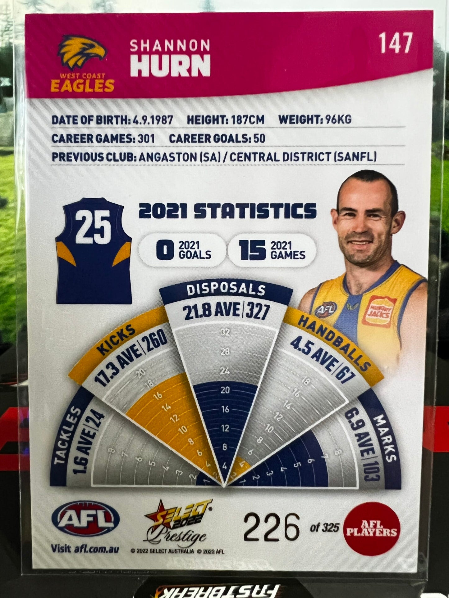 Shannon Hurn West Coast 2022 Footy Stars Prestige Pink Parallel 226/325