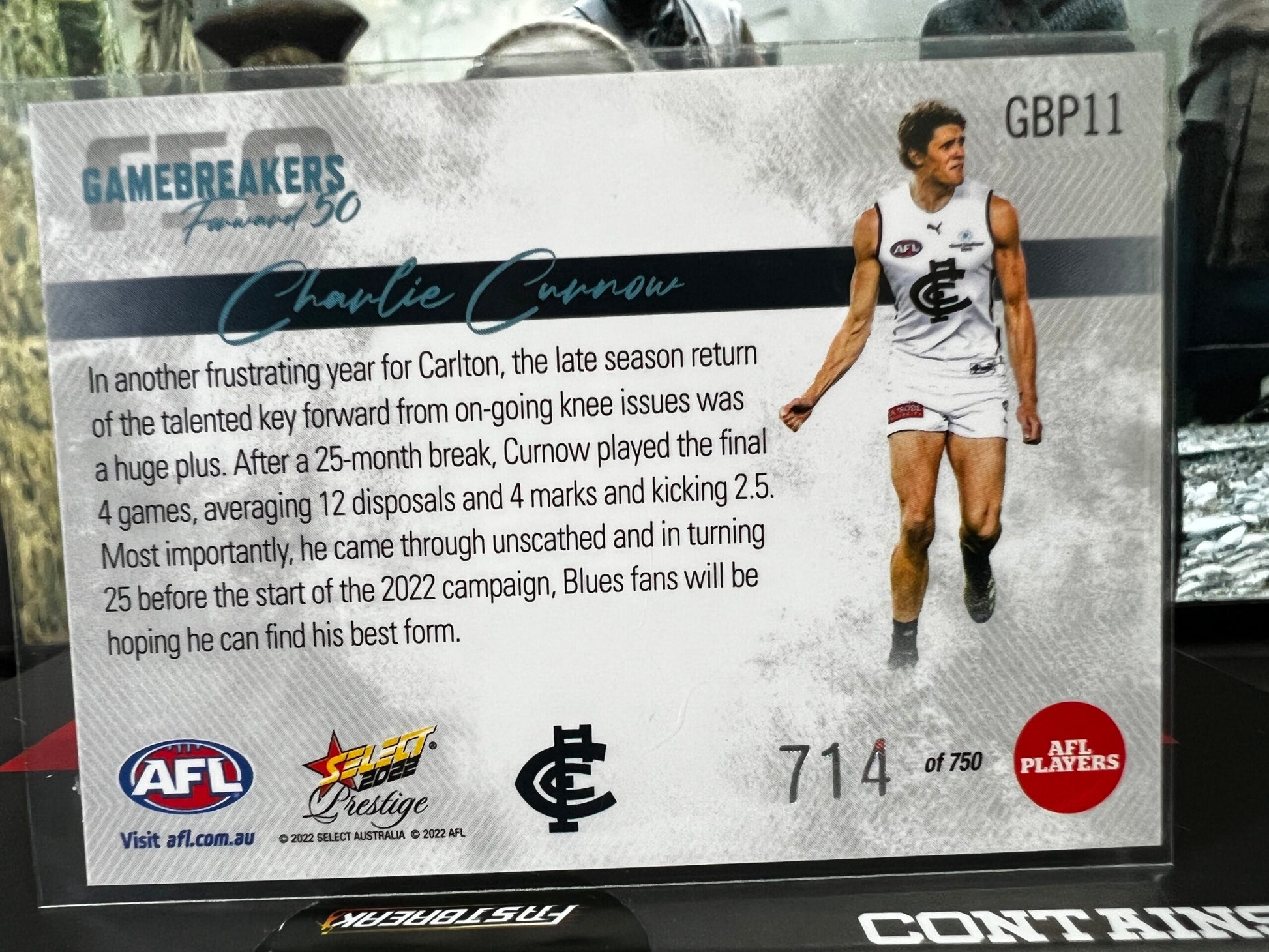 Charlie Curnow - Carlton - 2022 - Footy Stars Prestige - Gamebreakers - 714/750