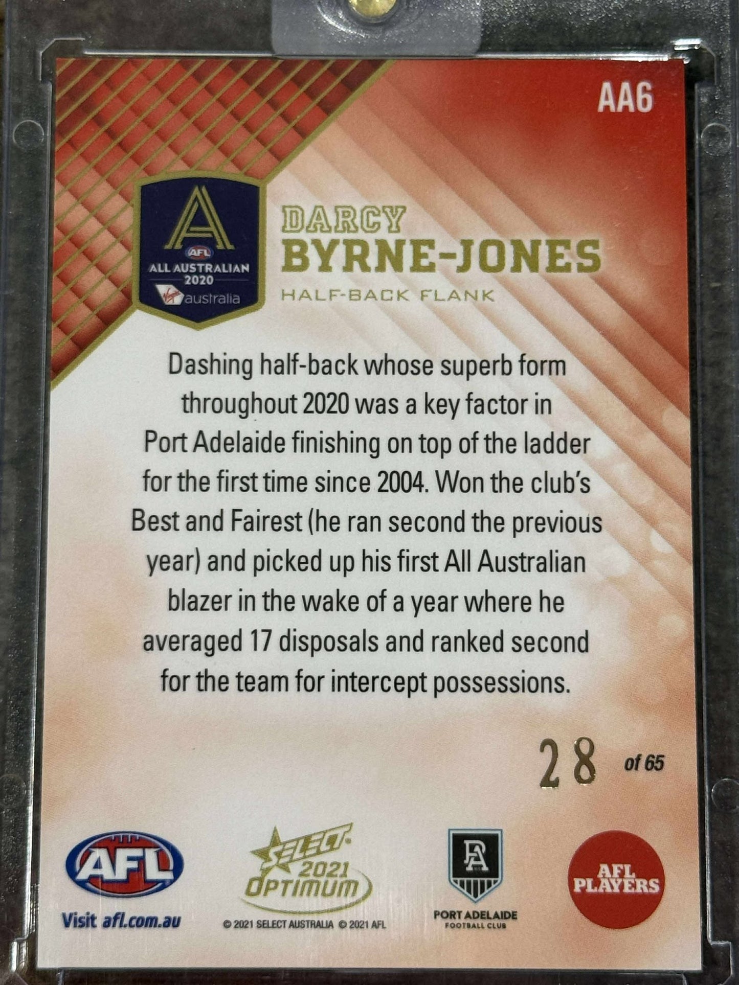 Darcy Byrne-Jones Port Adelaide 2021 Optimum All Australian 28/65